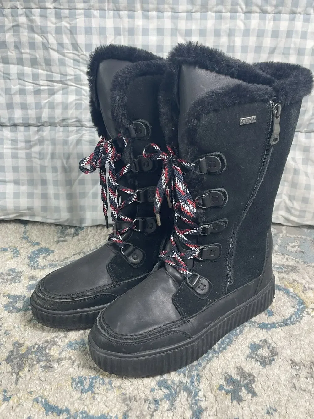 Pajar Canada Waterproof Winter Boots Womens US 9-9.5 Black Faux Fur Lace Up